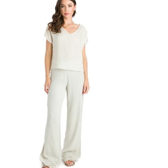 Hard Tail Pants - Hard Tail Forever Cotton Gauze Flat Waist Pant White and Navy stripe